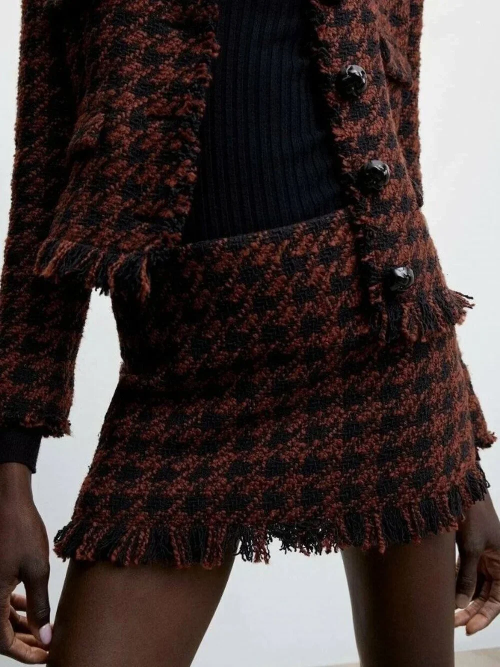 MANGO Women's Fringed Tweed Preppy A-line Mini Skirt Sz XL * NWT *